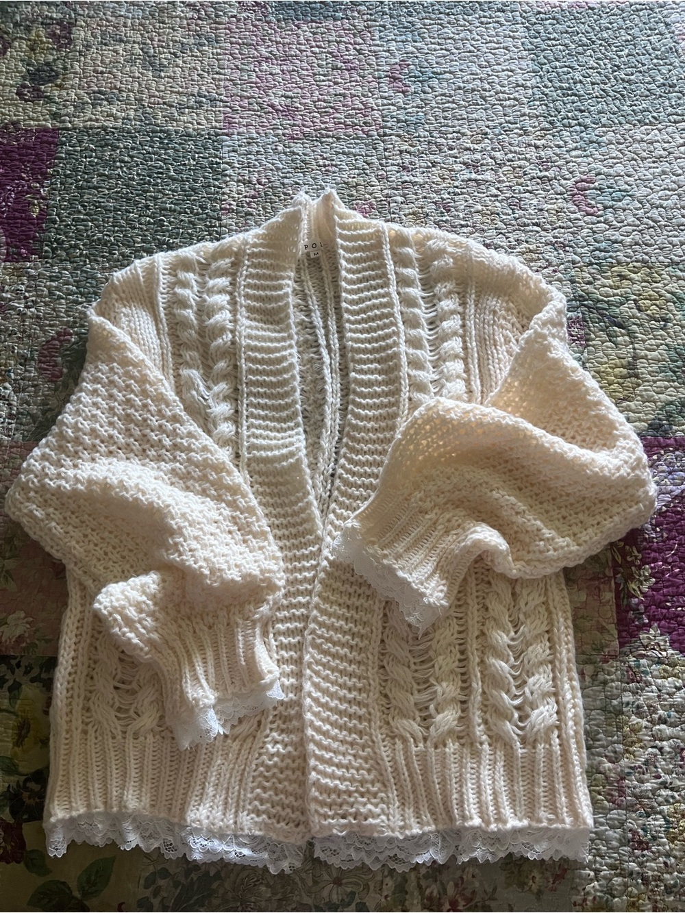 POL Cream Cable-Knit Open Front Cardigan